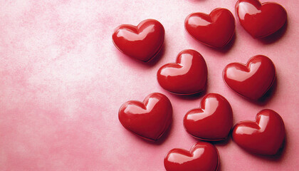 Obraz premium Romantic Red Hearts on Pink Background Valentines Day Love Romance