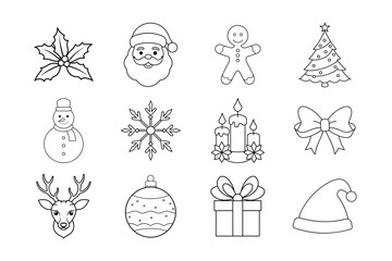 Christmas vector elements line art illustration bundle