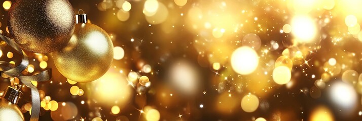 Golden Christmas Ornament Background with Sparkling Lights