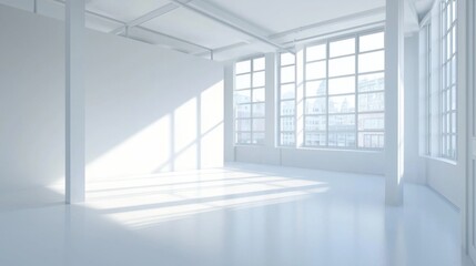 Fototapeta premium Stunning Empty Modern White Room with City View - Minimalist Interior Design