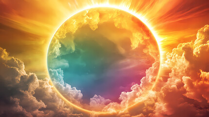 The sun's rainbow contains many clouds and other colors including pinks, blues, greens, yellows, and purples. Parhelion. Illustration
