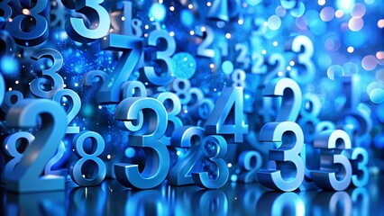 Stunning Blue 3D Number Symbols Illustration with Bokeh Effect, Perfect for Modern Designs and Digital Artwork, Emphasizing Depth and Vivid Colors in a Creative Composition