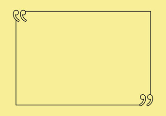 Minimalist quote frame with stylish quotation marks on a soft yellow background, ideal for text designs, inspirational quotes, social media posts, creative graphic projects, presentation backgrounds. 