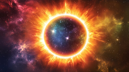 Obraz premium Radiant sun surrounded by a vibrant halo effect. Parhelion. Illustration