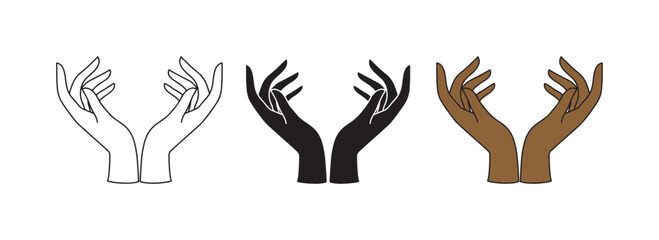 Fototapeta premium Diverse Hands in Prayer Pose, a Collection of Vector Illustrations