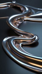 Smooth metallic liquid curving over dark surface, showcasing reflective qualities and organic shapes, creating a sense of fluidity and motion.