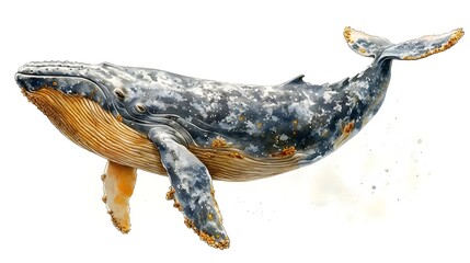 Fototapeta premium Illustrative Artwork of a Majestic Humpback Whale Swimming Gracefully Through the Ocean, Depicting Detail, Texture, and Vibrant Colors of Marine Life