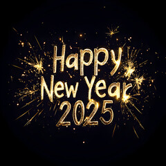 Sparkling Happy New Year 2025 Light Writing on Black