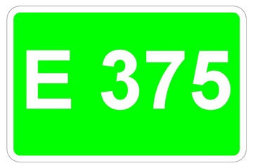 Illustration eines Europastraßenschildes der E 375 in Europa	