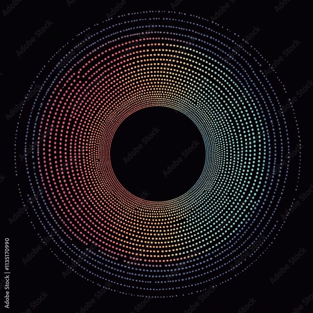 Wall mural concentric colored neon circles on black background. digital futuristic illustration creating a sens