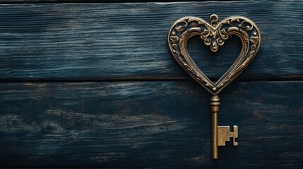Vintage Keys in Heart Shape on Dark Wood: Elegant Antique Style Symbolizing Love and Mystery