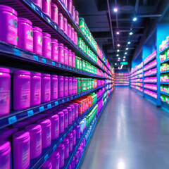 Obraz premium Colorful aisle of products in a well-lit store