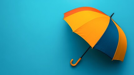 A vibrant umbrella against a bright blue background, ideal for weather-related topics, outdoor activities, or seasonal promotions, The bold colors evoke fun and protection from rain or sun,
