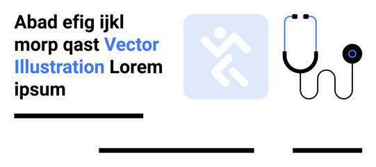 Modern stethoscope next to a running figure icon. Ideal for medical websites, health apps, fitness platforms, wellness programs, doctor landing pages, telemedicine services, hospital promotions