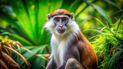 Obraz premium Stunning Landscape Photography of a White Collared Mangabey Monkey in a Zoo Setting, Showcasing Its Unique Features and Natural Habitat in a Captivating Environment