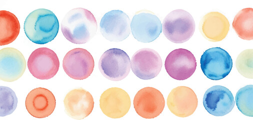 A vibrant collection of multicolor watercolor circles, created with bold brushstrokes, set against a clean white background for a dynamic and expressive artistic design.