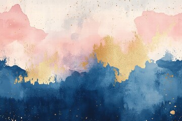 Obraz premium Bohemian wallpaper design, watercolor paintbrush texture, gold line art accents, earth tone palette