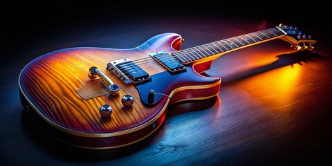 Stunning Low Light Photography of Electric Guitar Isolated Against Dark Background, Showcasing the Elegance of This Musical Instrument Perfect for Music Themes and Promotions