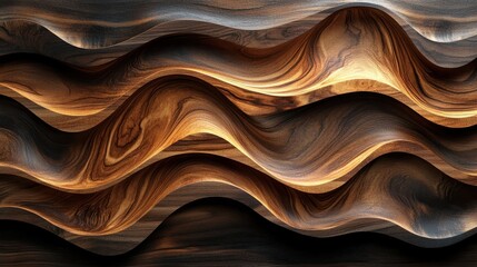Obraz premium Abstract Wavy Wood Texture Background with Light and Shadow, Smooth Flowing Lines