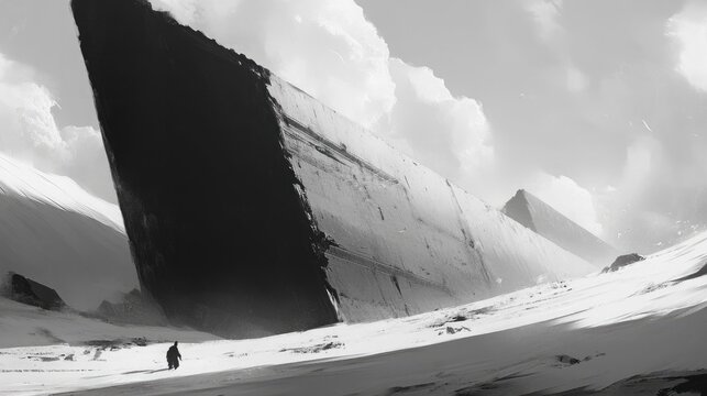 a black and white digital image of a long desert dune - Powered by Adobe