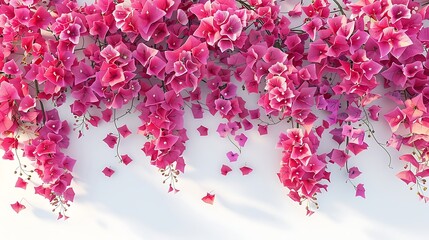 Fototapeta premium Pink bougainvillea flowers isolated on white background. Top view
