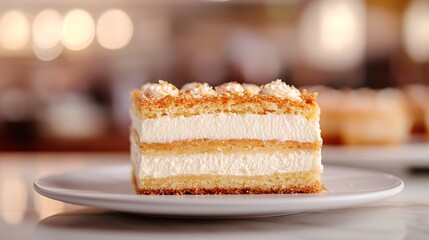 Delicious Creamy Layered Cake Dessert Slice on Plate