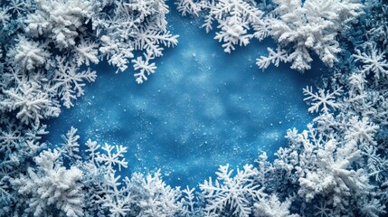 Festive Winter Wonderland Background Sparkling Snowflakes on a Blue Surface - Perfect for Holiday Greetings, Winter Themes, and Christmas Designs