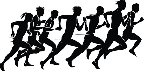 set silhouettes of people running