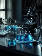 Laboratory Experiment with Blue Solutions and Microscope