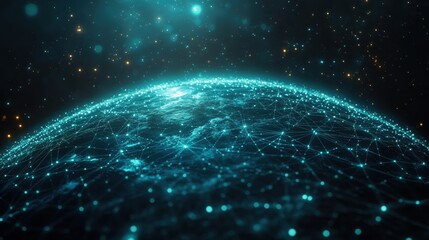 Futuristic Global Network Teal Earth with Illuminated Connections and Glowing Particles - Abstract Technology Background