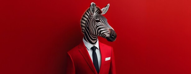 Zebra in Red Suit and Tie. AI generated illustration