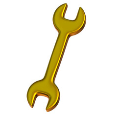 Golden wrench isolated on png transparent background.