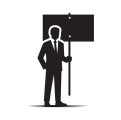 a man holding large empty sign silhouette vector illustration