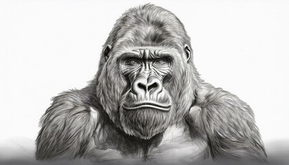 Gorilla sketched in pencil on white background