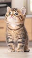 A cute kitten looking up, showcasing its playful and curious nature.