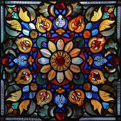 Thai pattern stained glass bright light intricate floral design