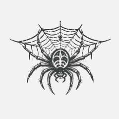 Spider Halloween characters border with cobweb. Vector spinner personages and spiderwebs monochrome frame on white background.