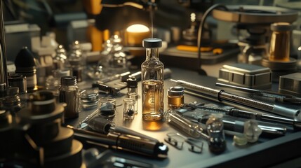 Medical Supplies on a Dark Table, Suggesting Potential Illicit Activity