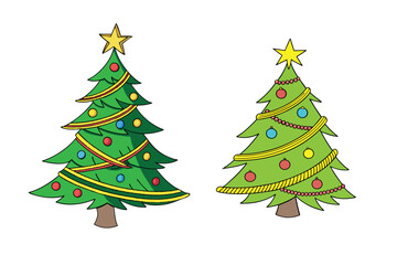 Fototapeta premium A beautifully decorated Christmas tree with twinkling lights, colorful ornaments, and a star on top, capturing the festive spirit of the holiday season.
