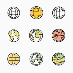 2D globe icons in line style