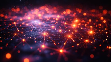 Fototapeta premium Abstract Network of Glowing Red Points Connected by Lines on a Dark Background.