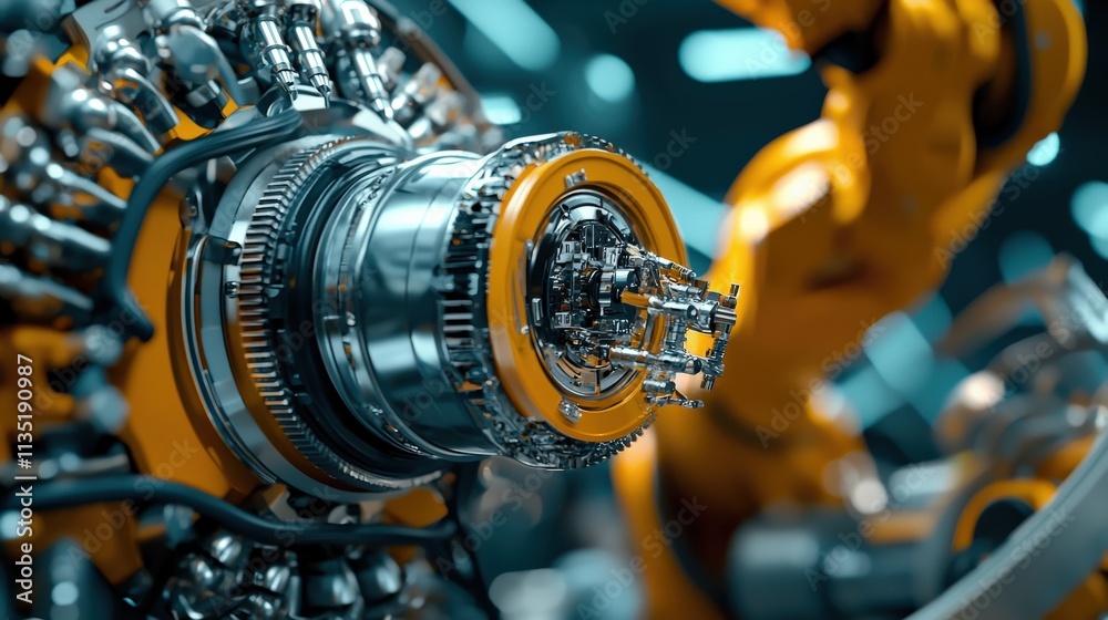 Poster a close-up of a robotic arm assembling delicate machinery under perfect studio lighting