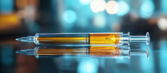 Medical Syringe with Amber Liquid: A Close-Up View