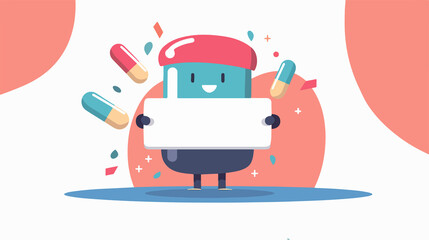 Professional Vector Illustration of Medicine Tablet Mascot Holding B