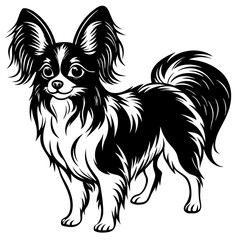 Papillon dog black silhouette vector with white background