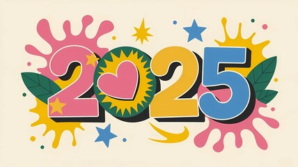 2025 New Year Design with Colorful Elements and Fun Graphics
