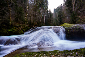 Fototapeta premium waterfall, eistobel, river, creek, rock, moss, water, forest, wallpaper