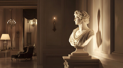 Classic plaster bust with dramatic lighting, enhancing its timeless appeal. Timeless. Illustration