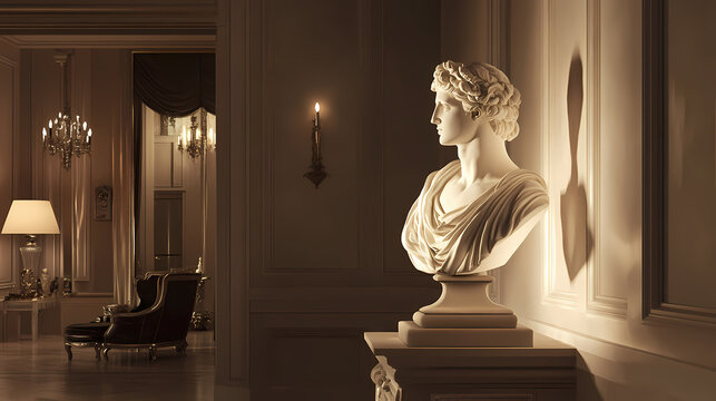Classic plaster bust with dramatic lighting, enhancing its timeless appeal. Timeless. Illustration