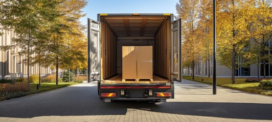 A truck unloading a large open box, showcasing efficient logistics for big shipments and freight